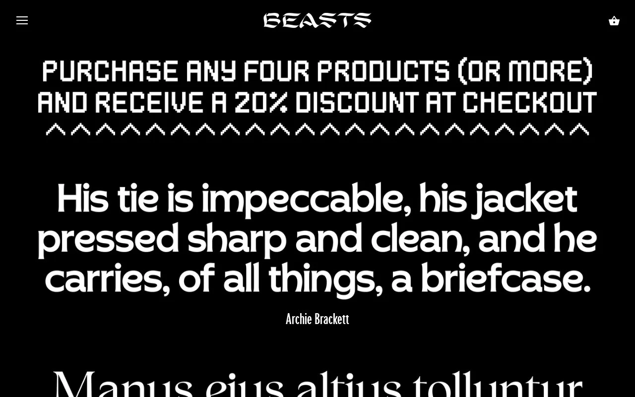Screenshot of the Beasts of England homepage