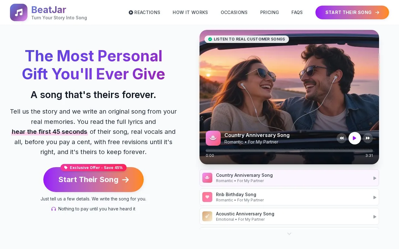 Screenshot of the BeatJar homepage