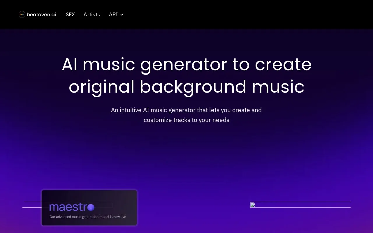 Screenshot of the Beatoven.ai homepage