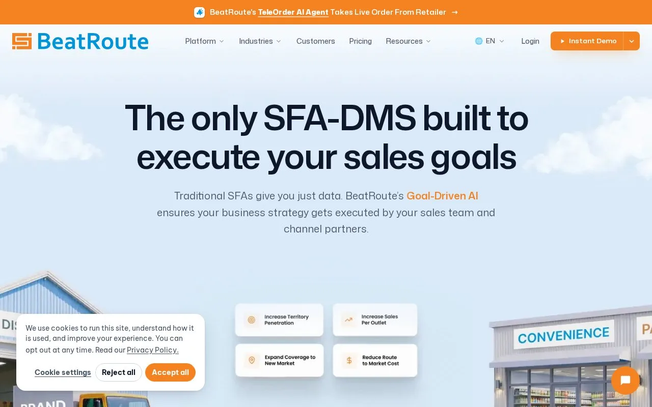 Screenshot of the BeatRoute homepage