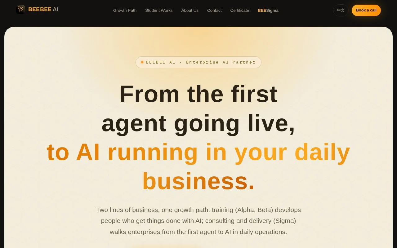 Screenshot of the BEEBEE AI homepage