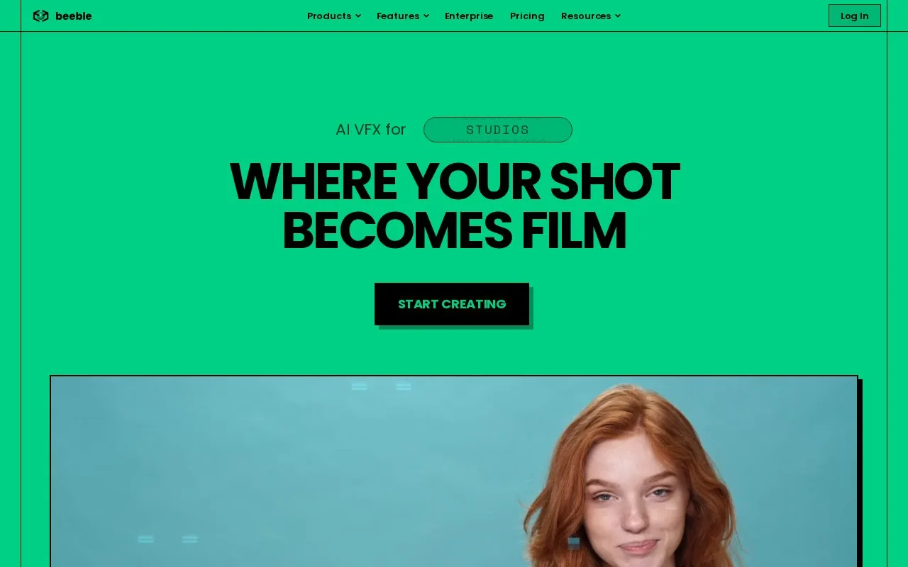 Screenshot of the Beeble homepage