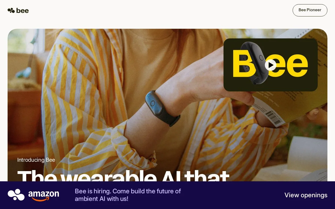 Screenshot of the Bee homepage