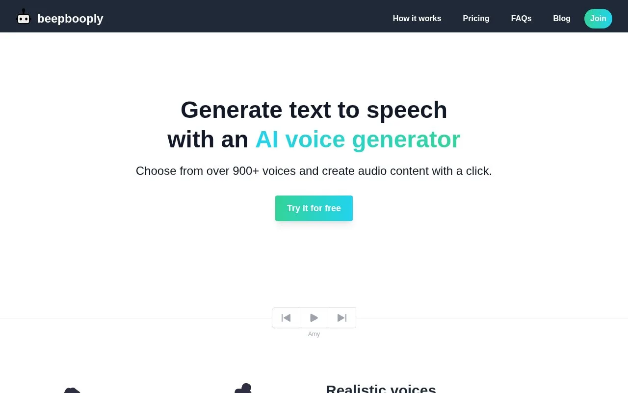 Screenshot of the beepbooply homepage