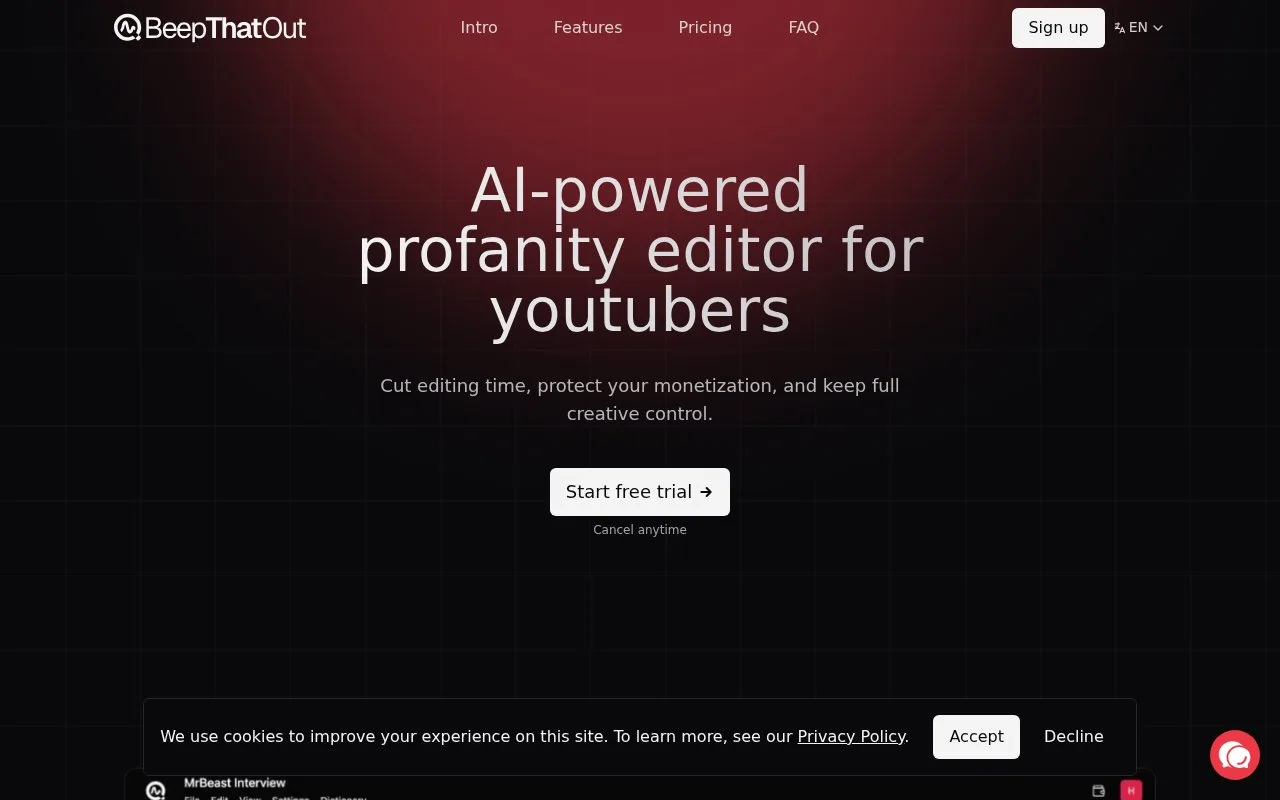 Screenshot of the BeepThatOut homepage