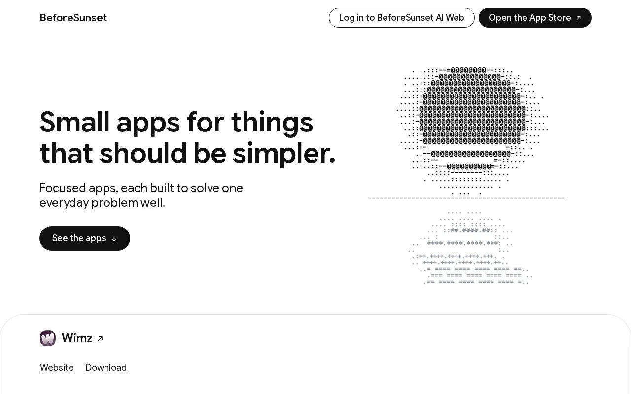 Screenshot of the BeforeSunset homepage