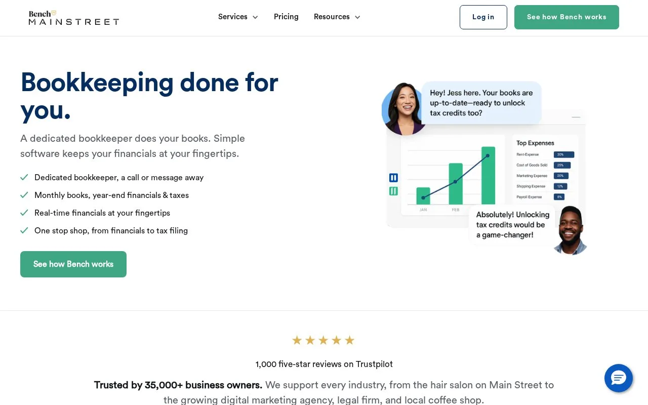 Screenshot of the Bench homepage