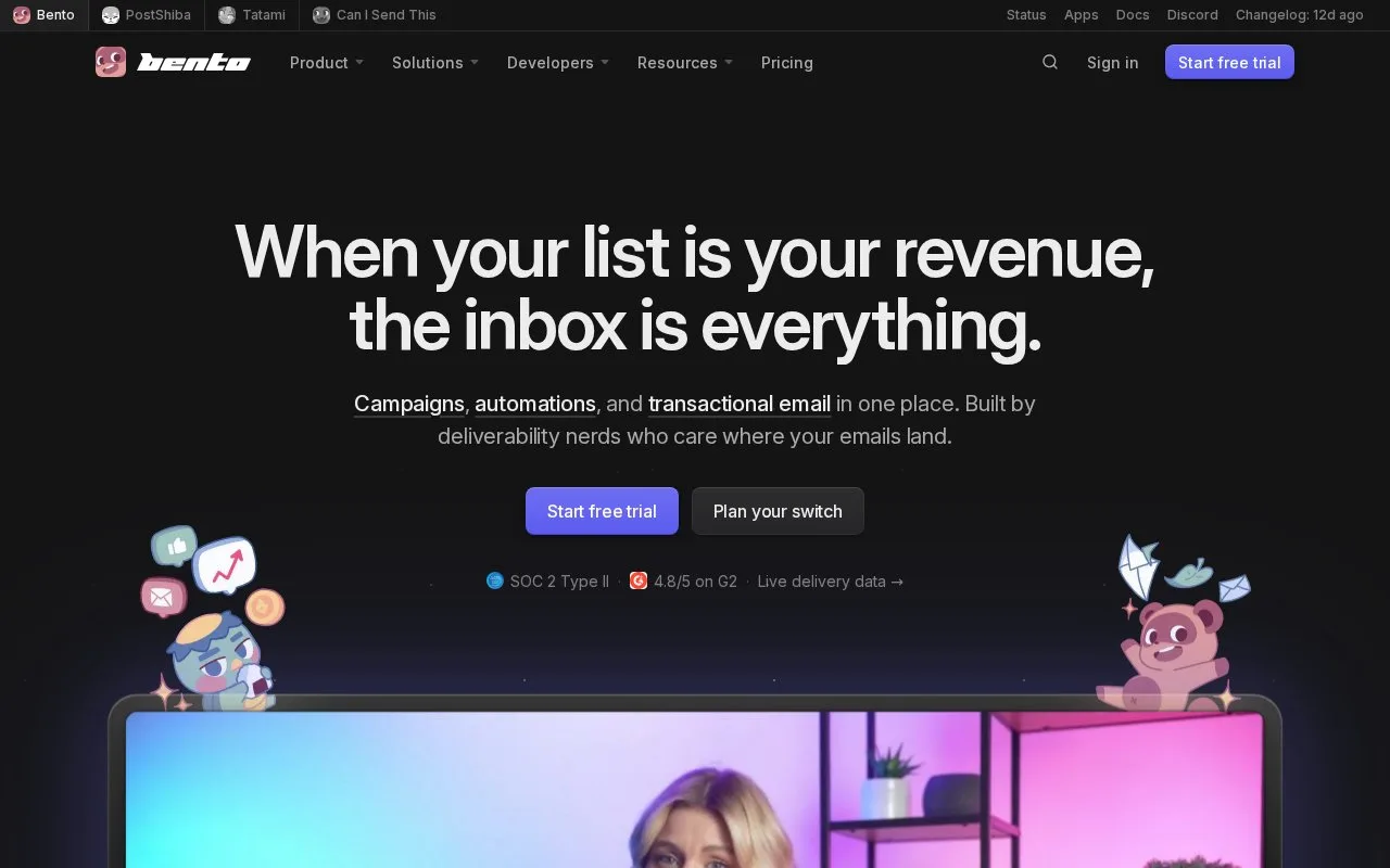 Screenshot of the Bento homepage