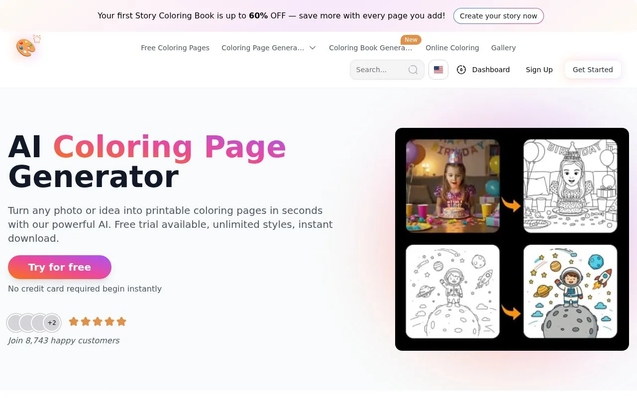 Screenshot of the BestColoringPages AI homepage