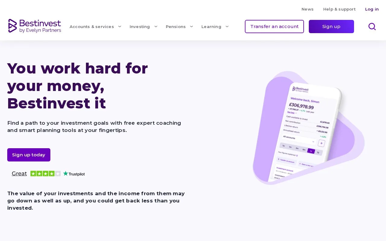 Screenshot of the Bestinvest homepage