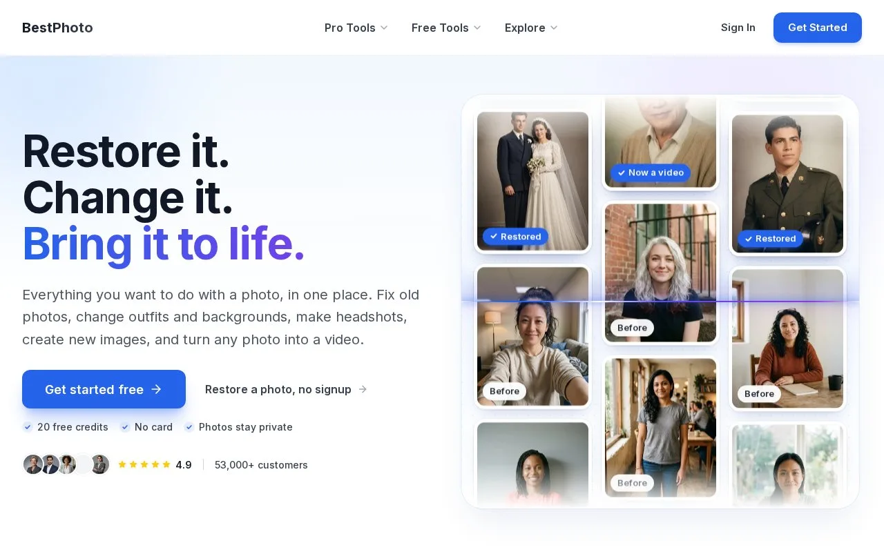 Screenshot of the BestPhoto homepage