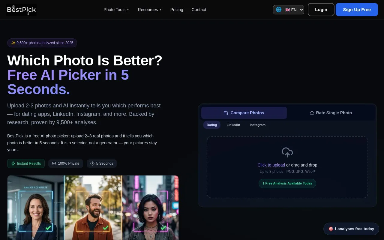 Screenshot of the BestPick homepage