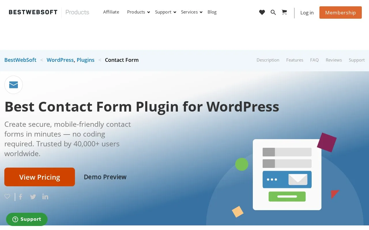 Screenshot of the Contact Form by BestWebSoft homepage