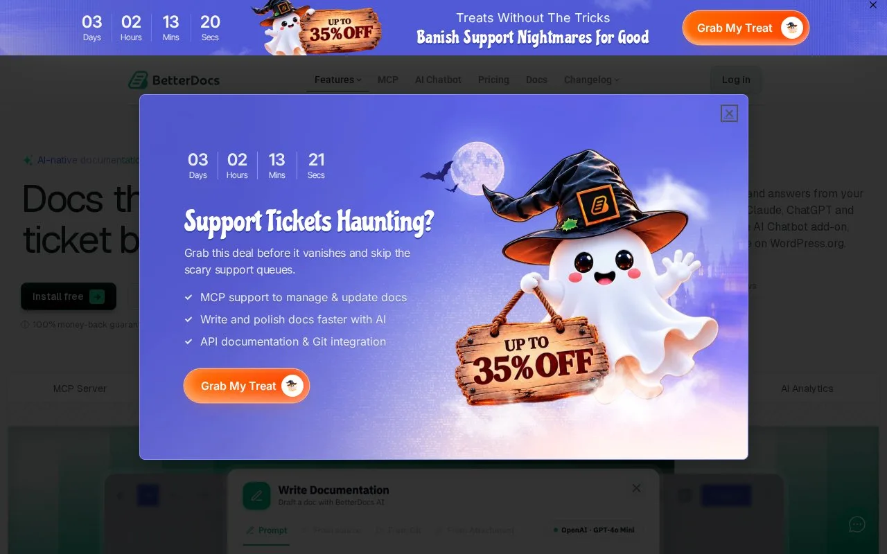 Screenshot of the BetterDocs homepage