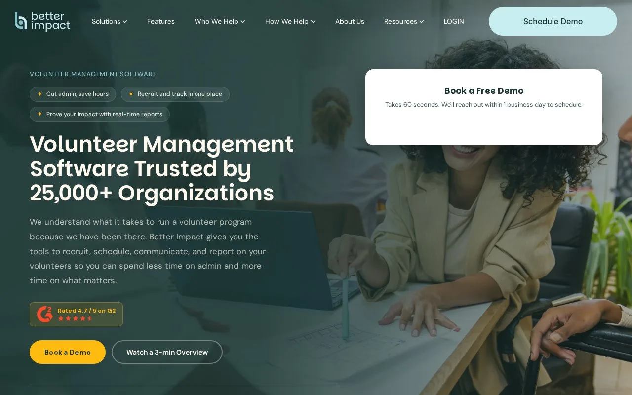 Screenshot of the Better Impact homepage