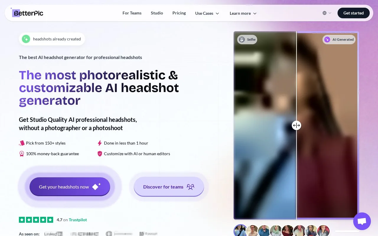 Screenshot of the BetterPic homepage