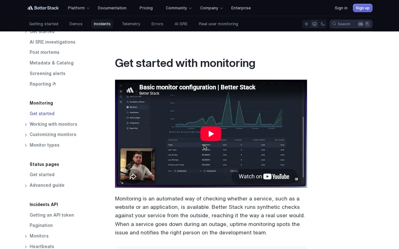 Screenshot of the Better Stack Uptime homepage