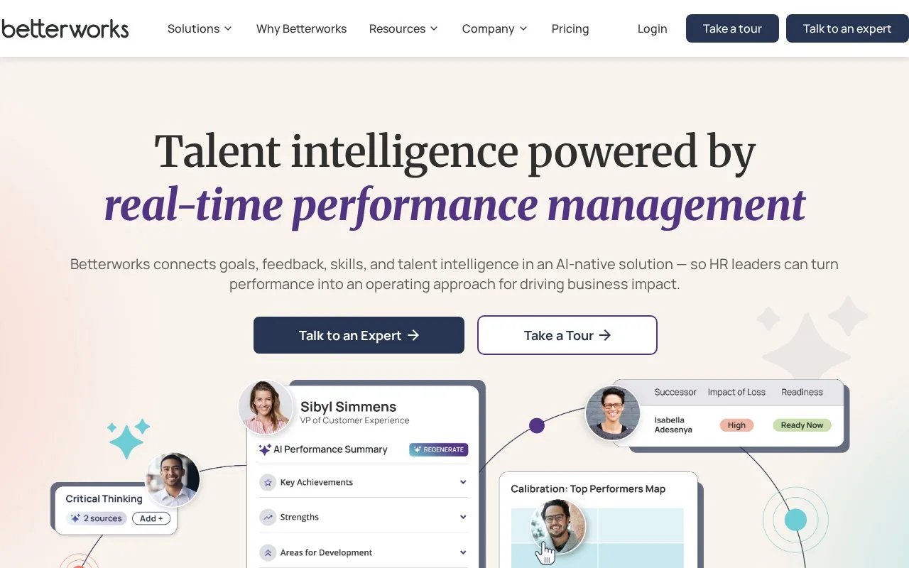 Screenshot of the Betterworks homepage