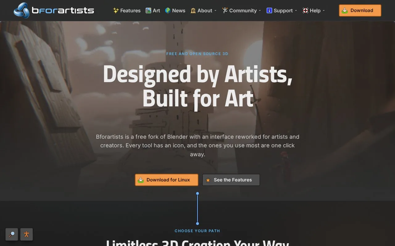 Screenshot of the Bforartists homepage