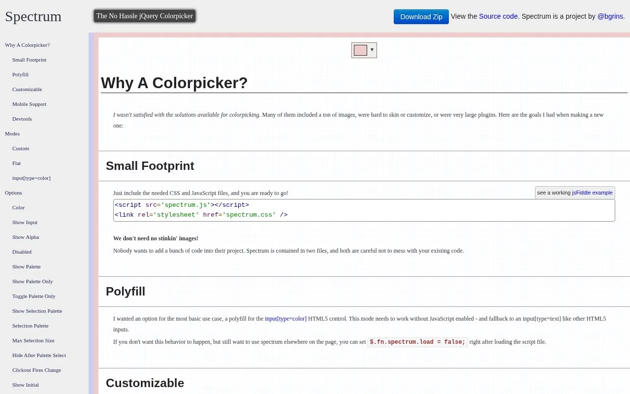 Screenshot of the Spectrum homepage