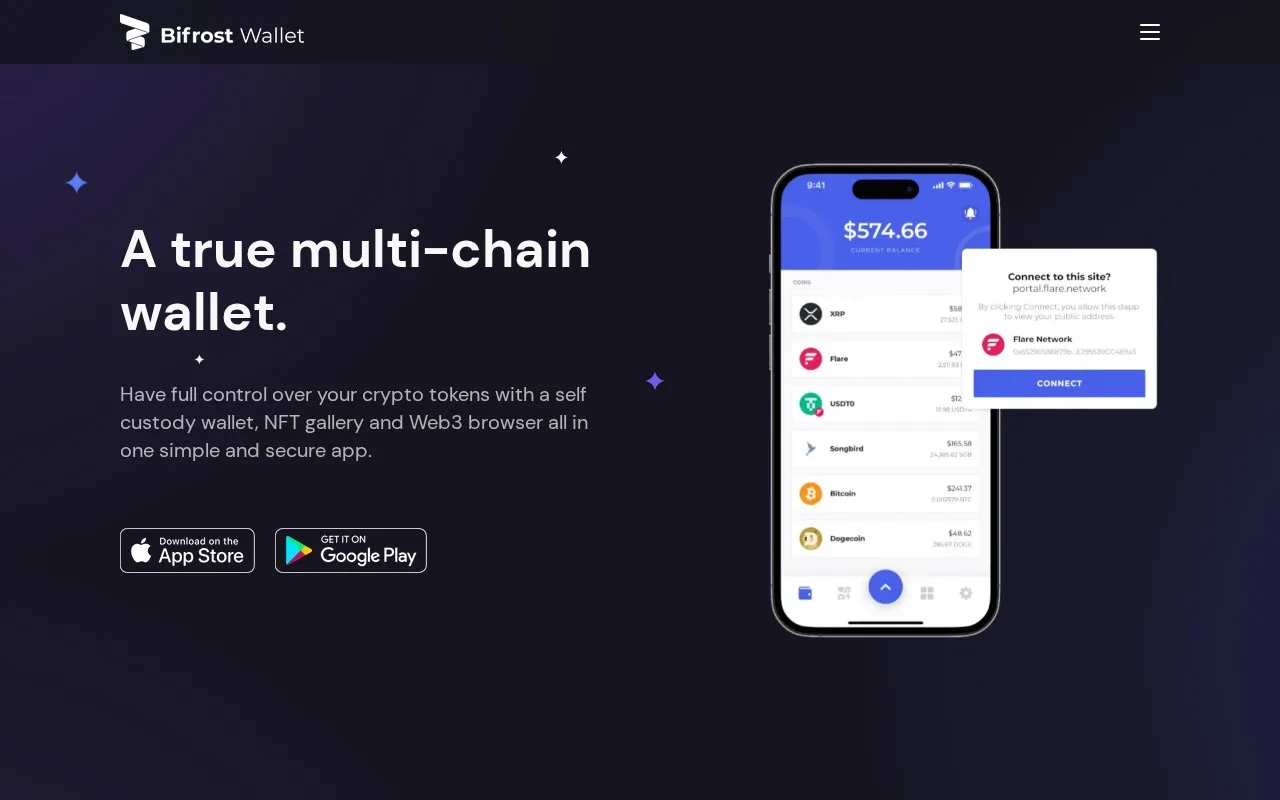Screenshot of the Bifrost Wallet homepage