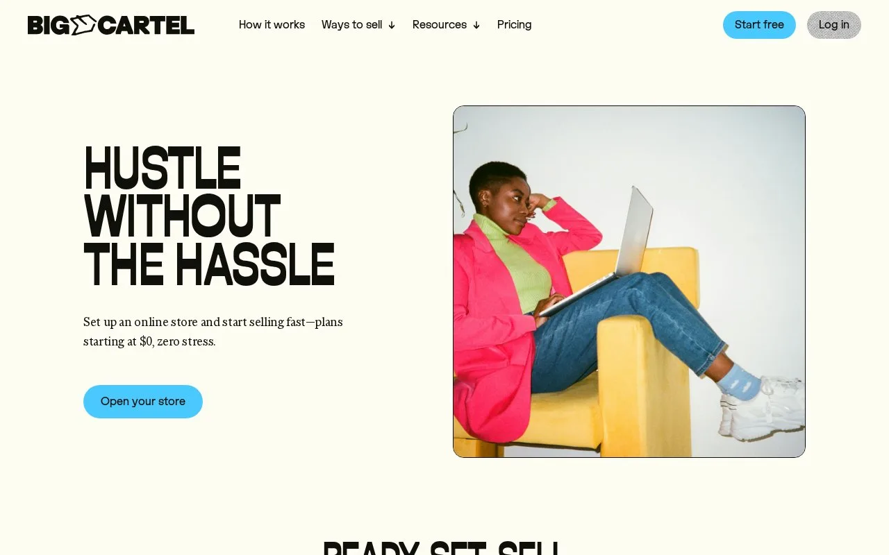 Screenshot of the Big Cartel homepage
