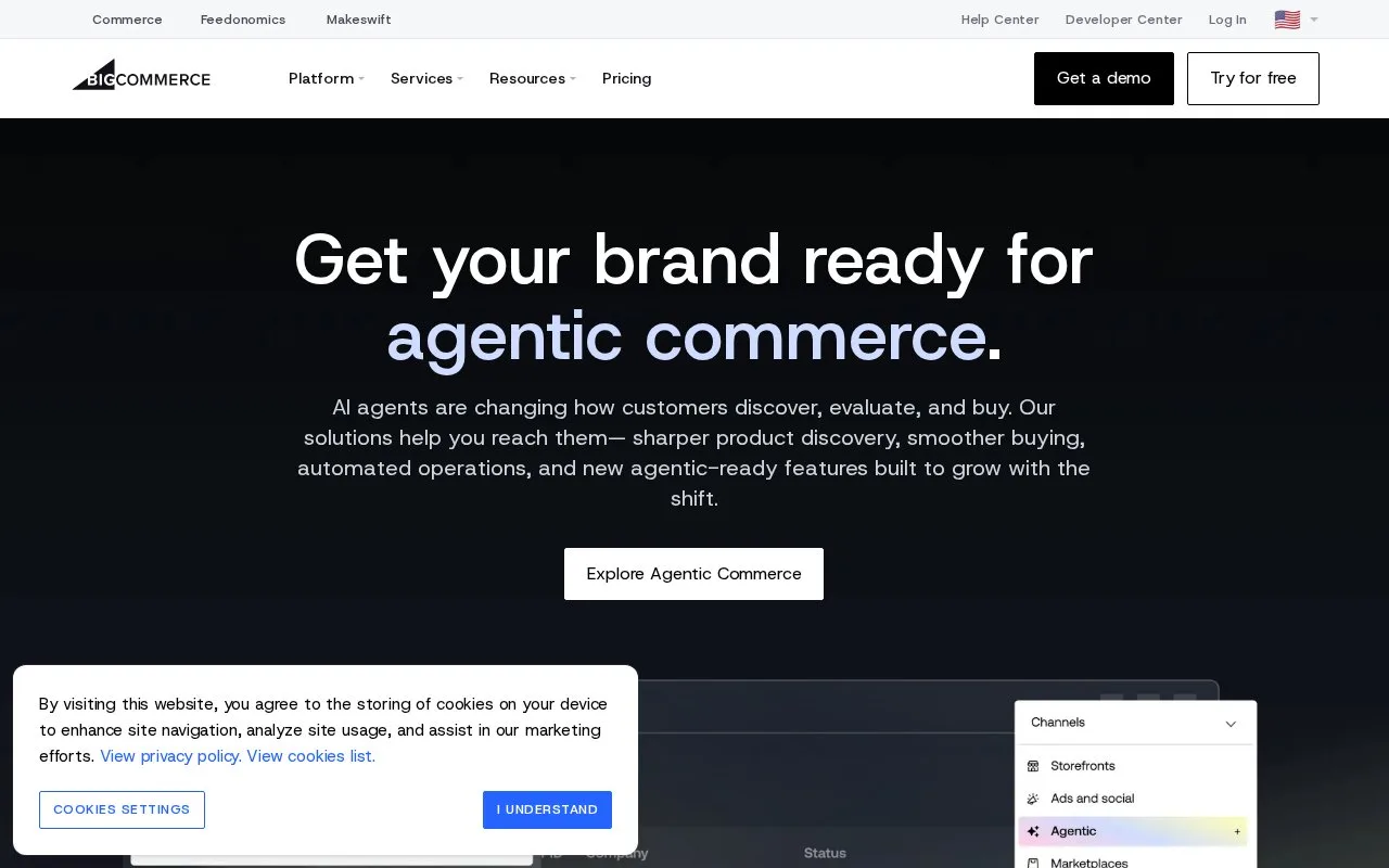 Screenshot of the BigCommerce homepage