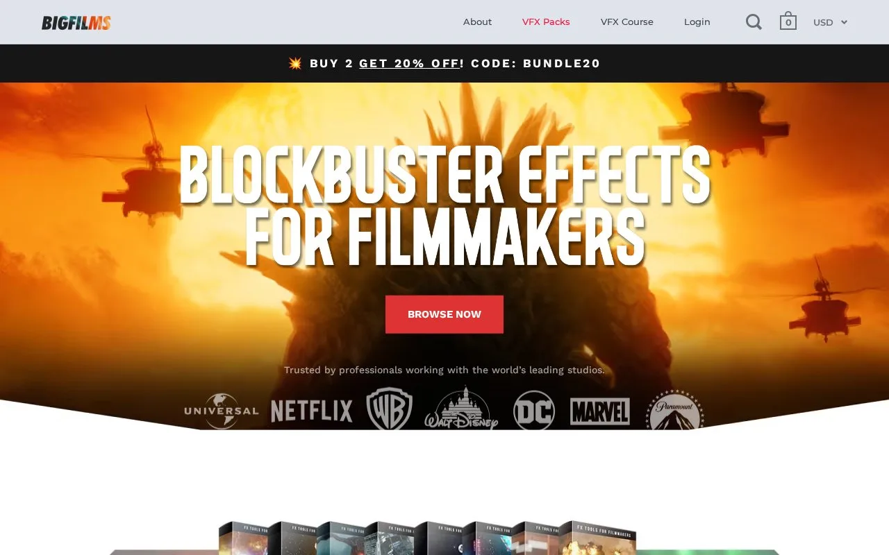 Screenshot of the BIGFILMS homepage