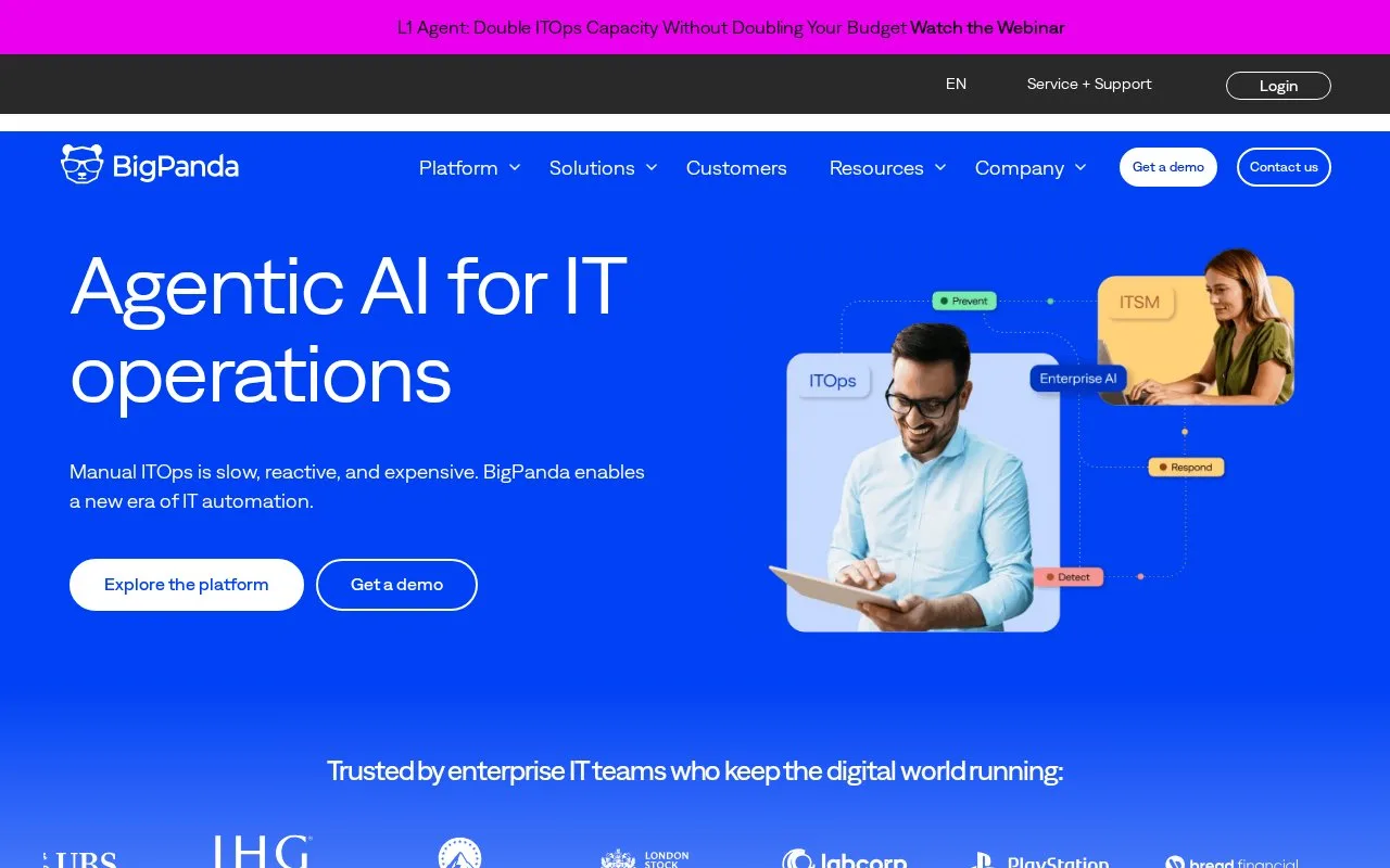 Screenshot of the BigPanda homepage