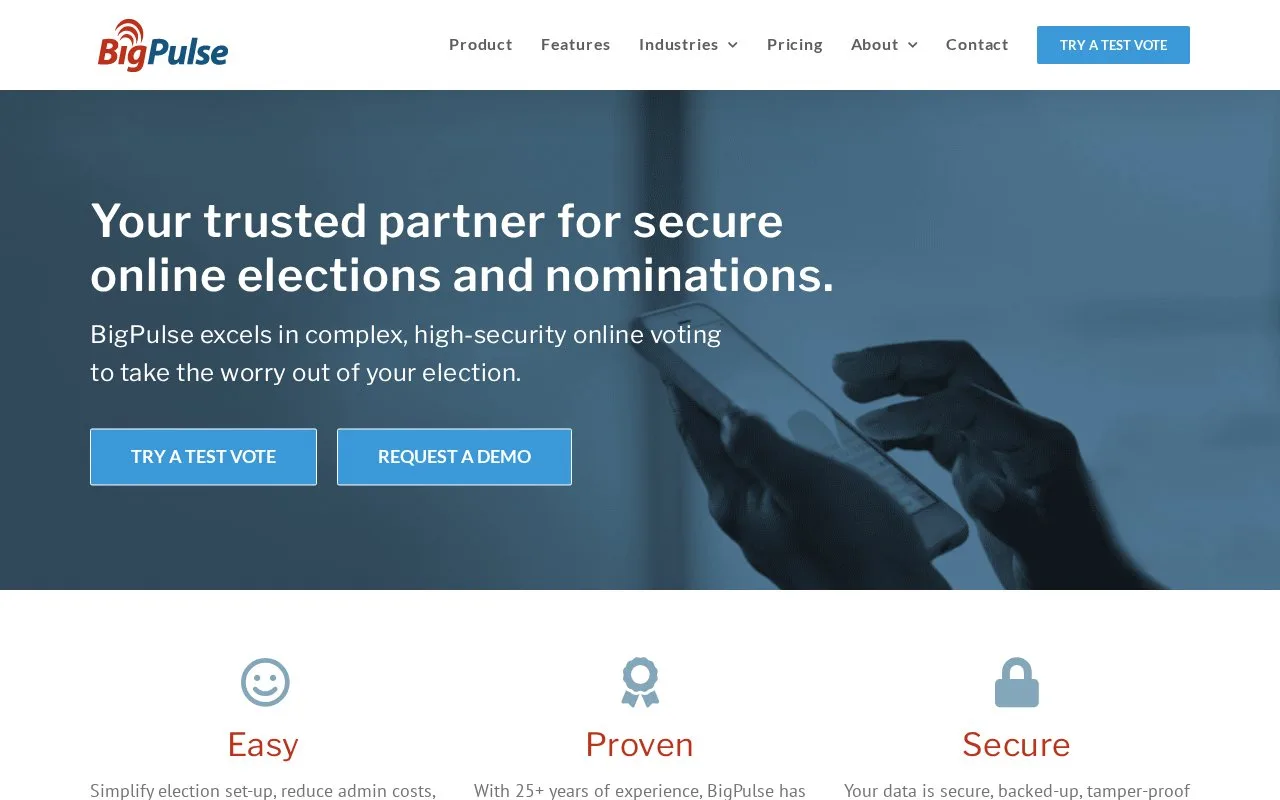 Screenshot of the BigPulse homepage