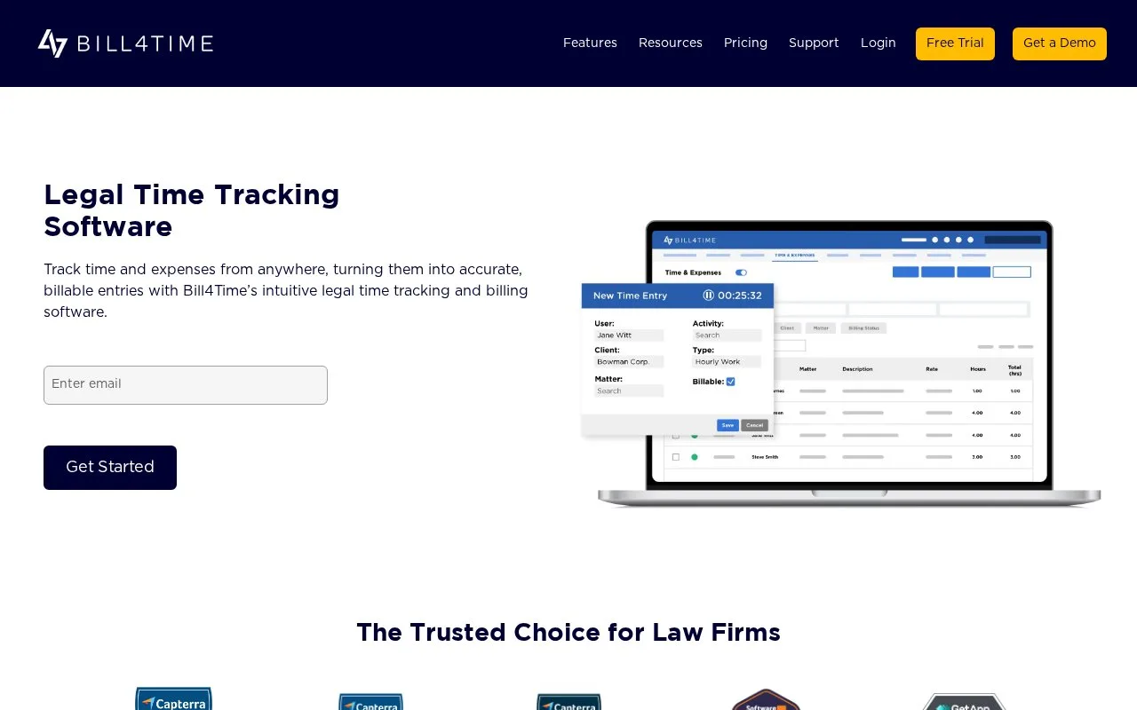 Screenshot of the Bill4Time homepage