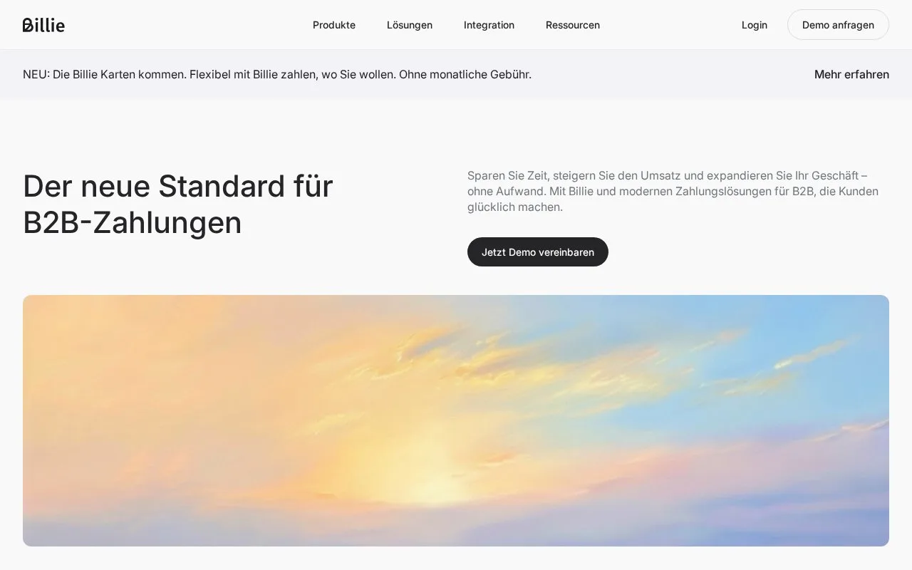 Screenshot of the Billie homepage