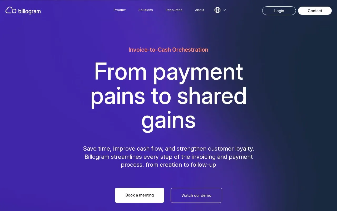 Screenshot of the Billogram homepage