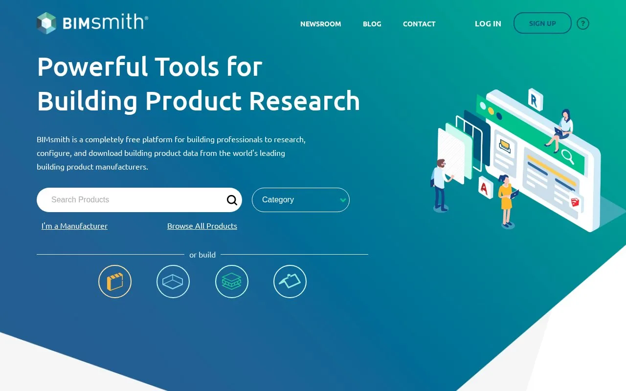 Screenshot of the BIMsmith homepage