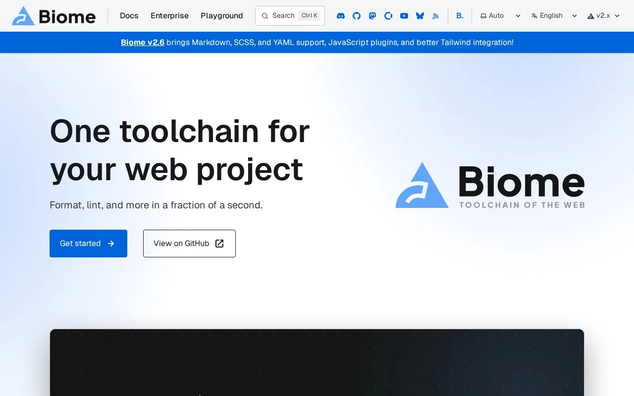 Screenshot of the Biome homepage