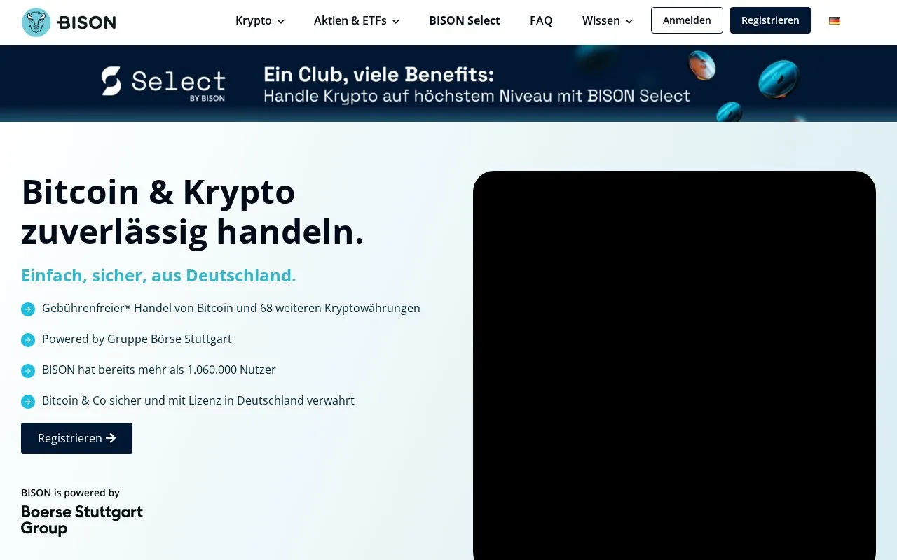 Screenshot of the BISON homepage