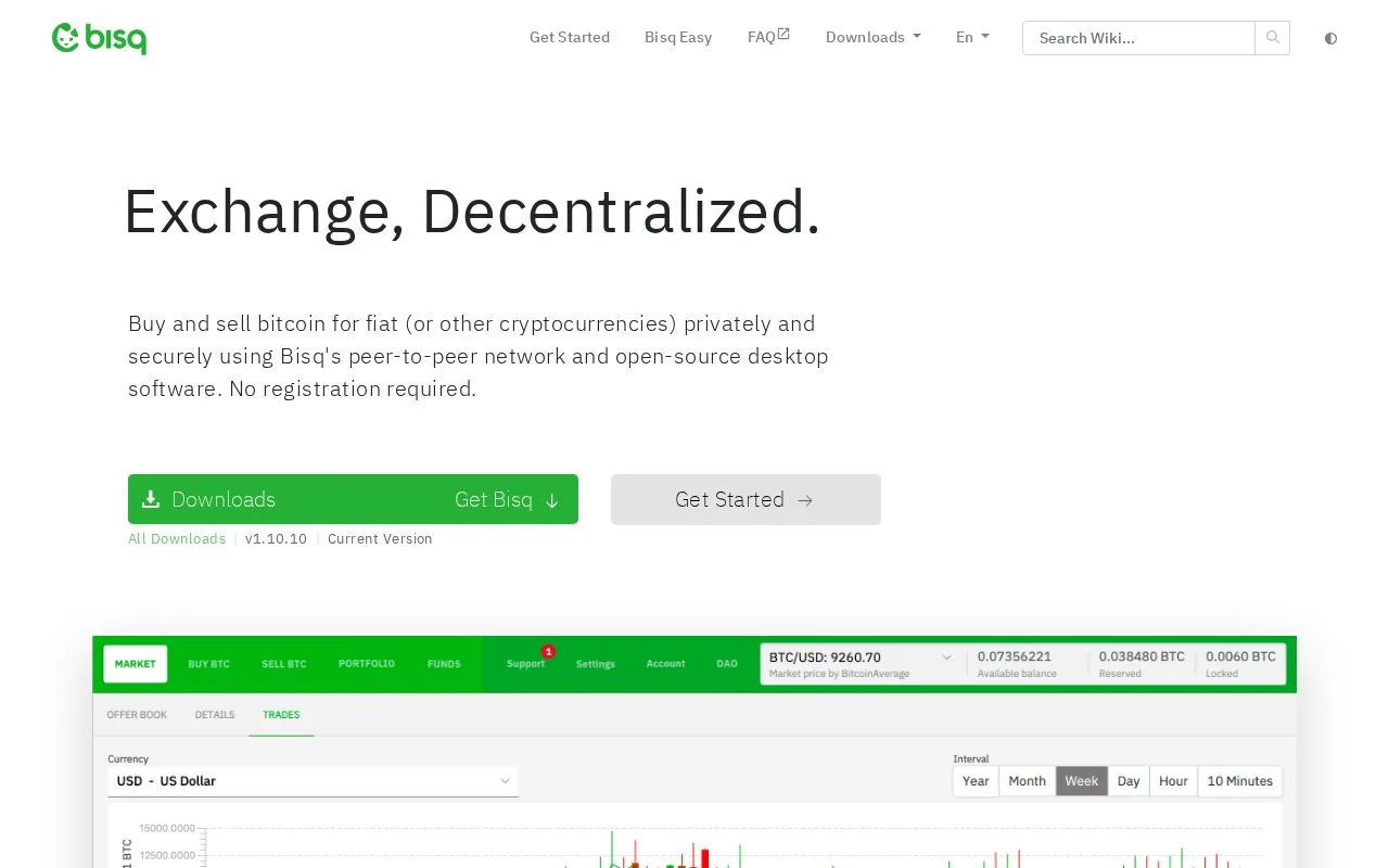 Screenshot of the Bisq homepage