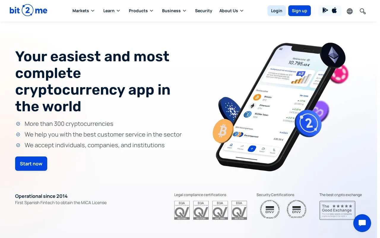 Screenshot of the Bit2Me homepage