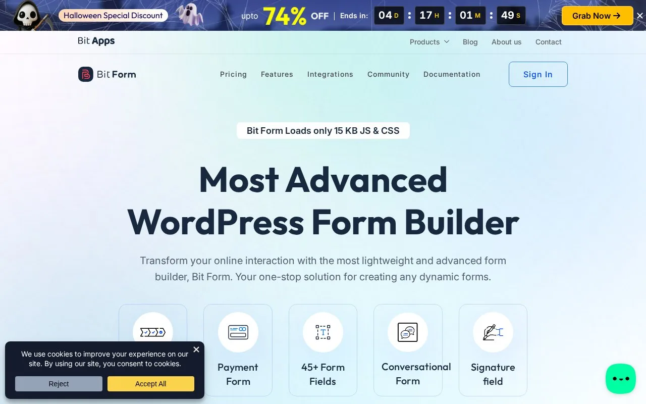 Screenshot of the Bit Form homepage