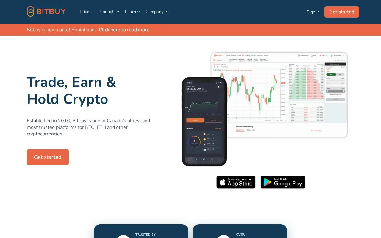 Screenshot of the Bitbuy homepage