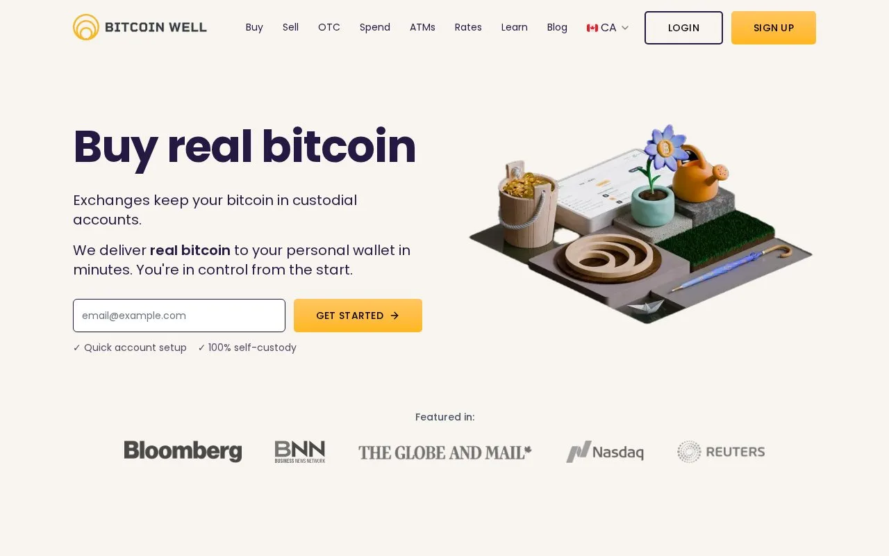 Screenshot of the Bitcoin Well homepage