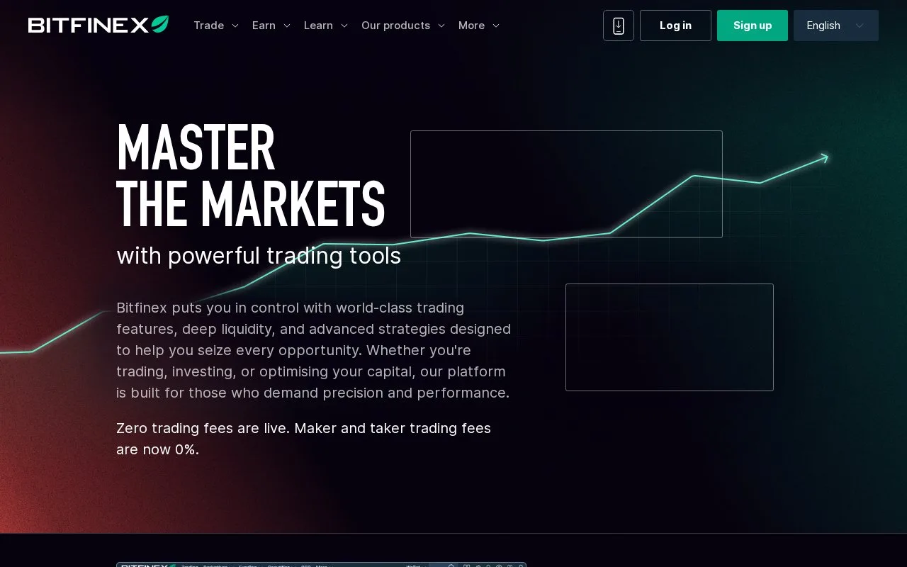 Screenshot of the Bitfinex homepage