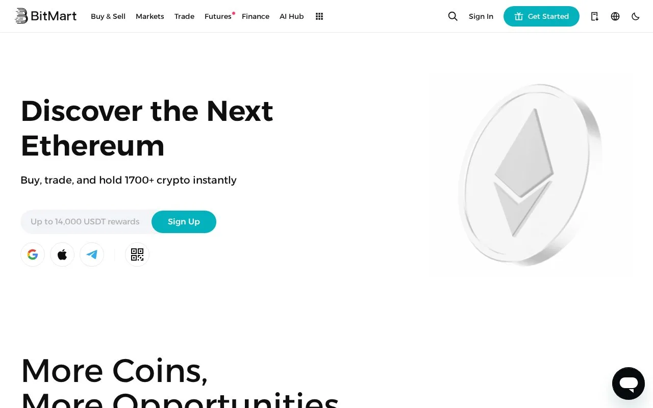Screenshot of the BitMart homepage