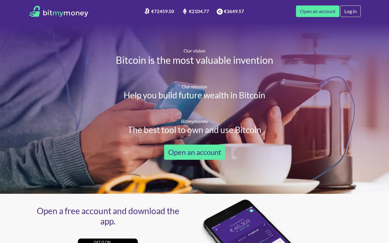 Screenshot of the Bitmymoney homepage