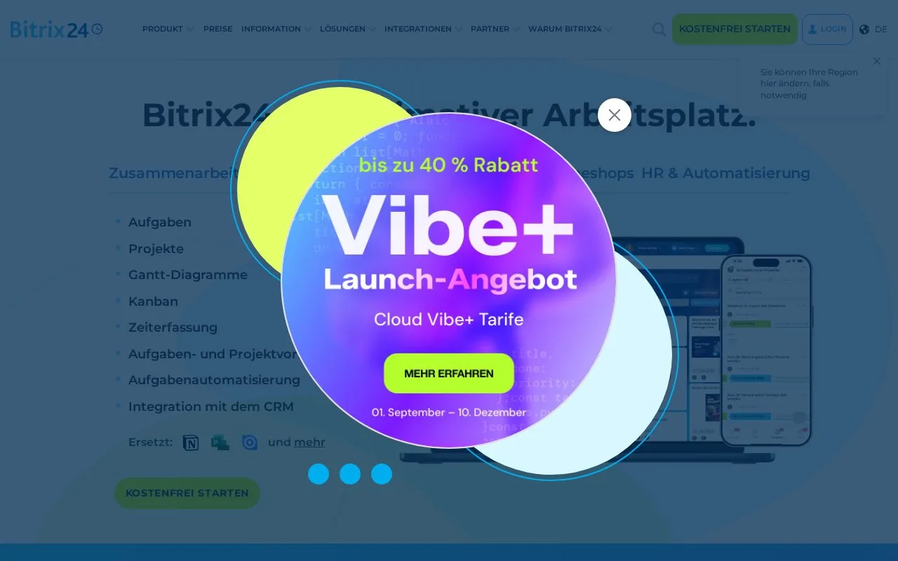 Screenshot of the Bitrix24 homepage