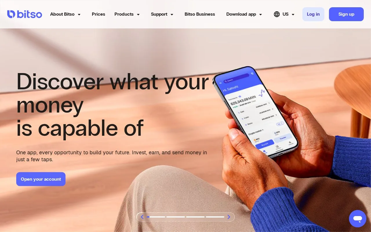 Screenshot of the Bitso homepage
