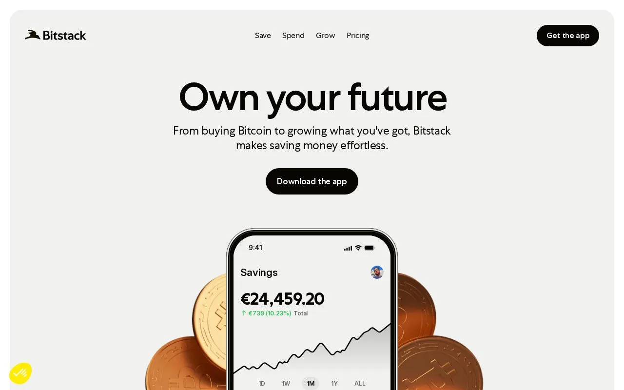 Screenshot of the Bitstack homepage
