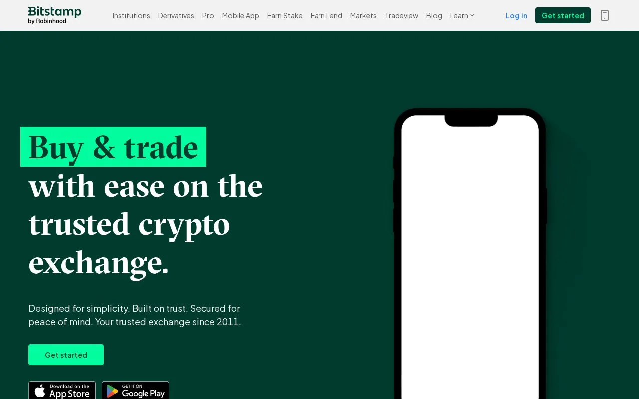 Screenshot of the Bitstamp homepage