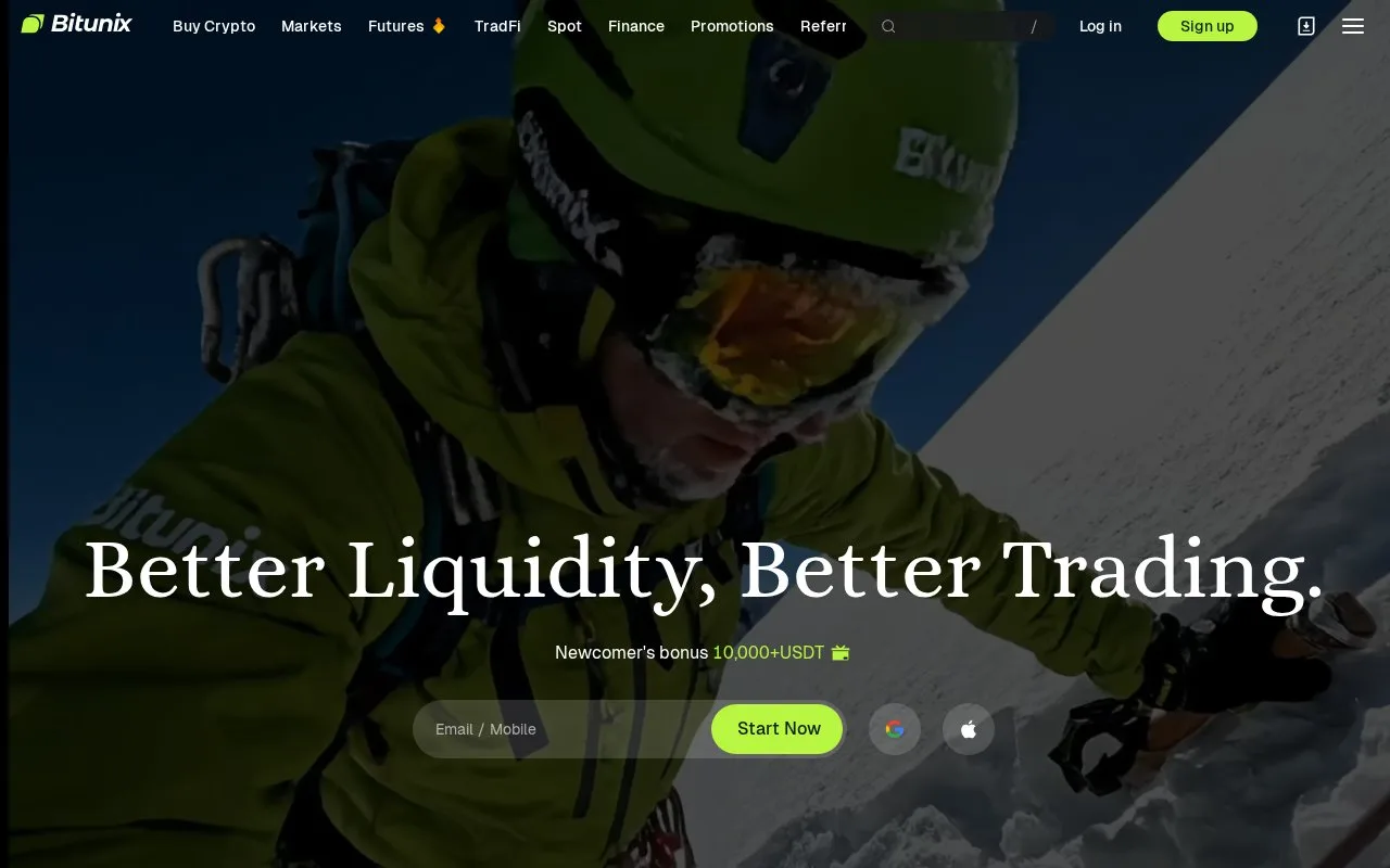 Screenshot of the Bitunix homepage
