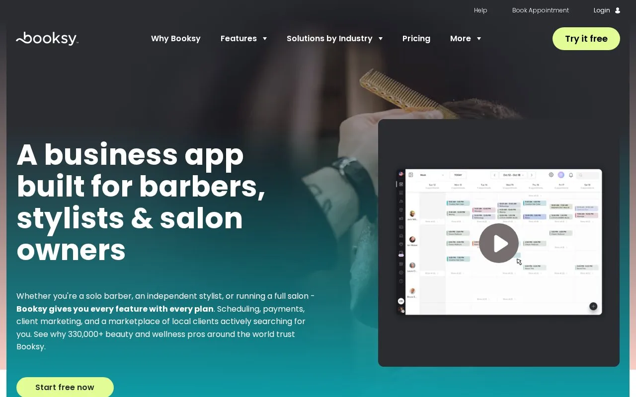 Screenshot of the Booksy Biz homepage